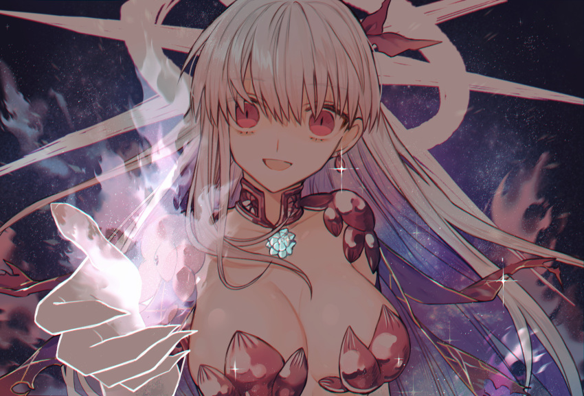 1girl, absurdres, albino_(a1b1n0623), earrings, fate/grand_order, fate_(series), fingernails, flaming_hand