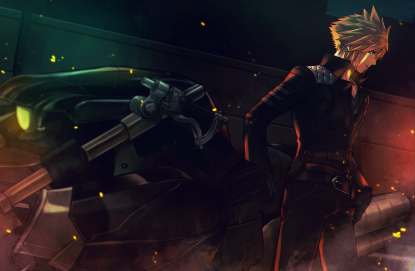 1boy, alternate_costume, beckey9415, belt, biker_clothes, bikesuit, black_gloves, blonde_hair