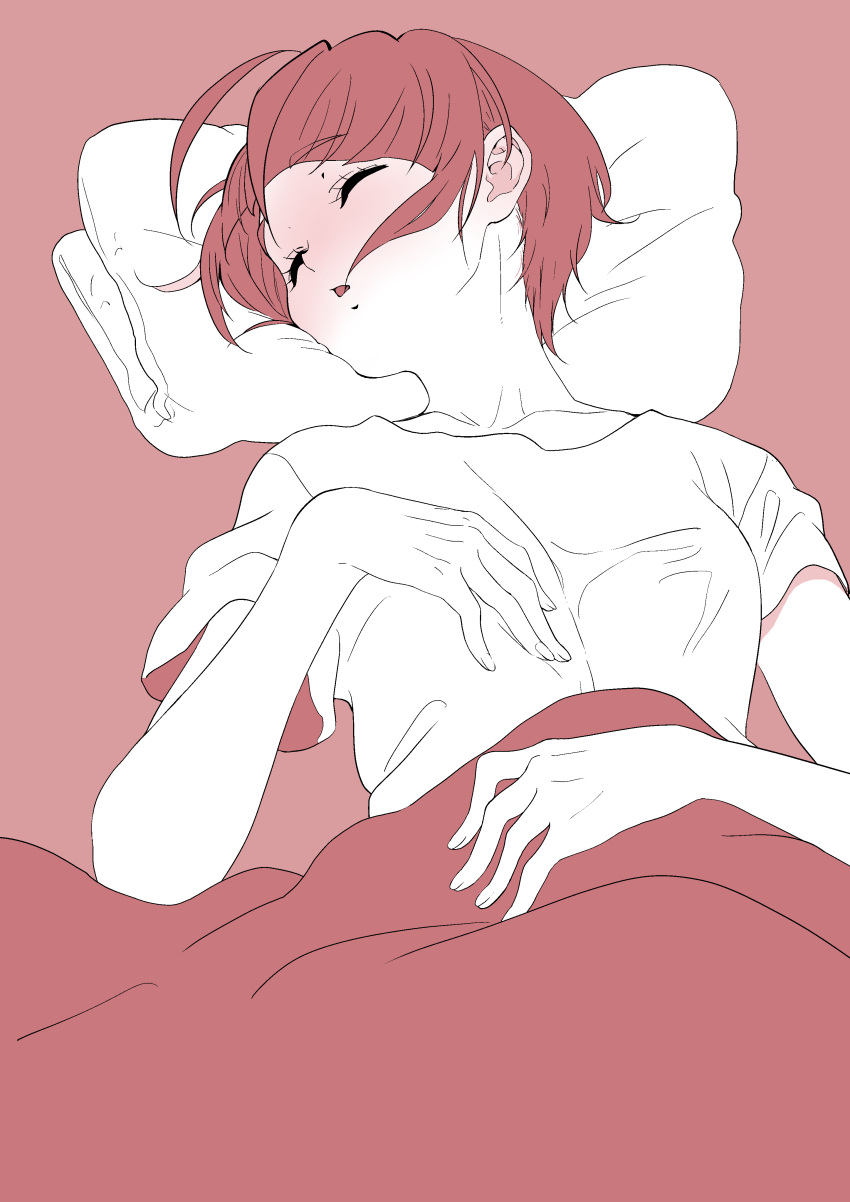 1girl, :o, absurdres, ahoge, bangs, blanket, blunt_bangs, blush