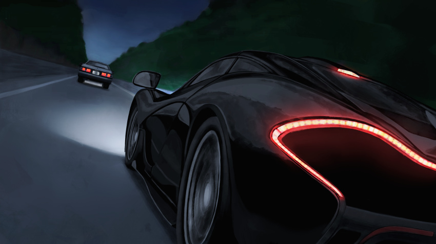 absurdres, azur_lane, crossover, from_behind, highres, initial_d, laing, mclaren