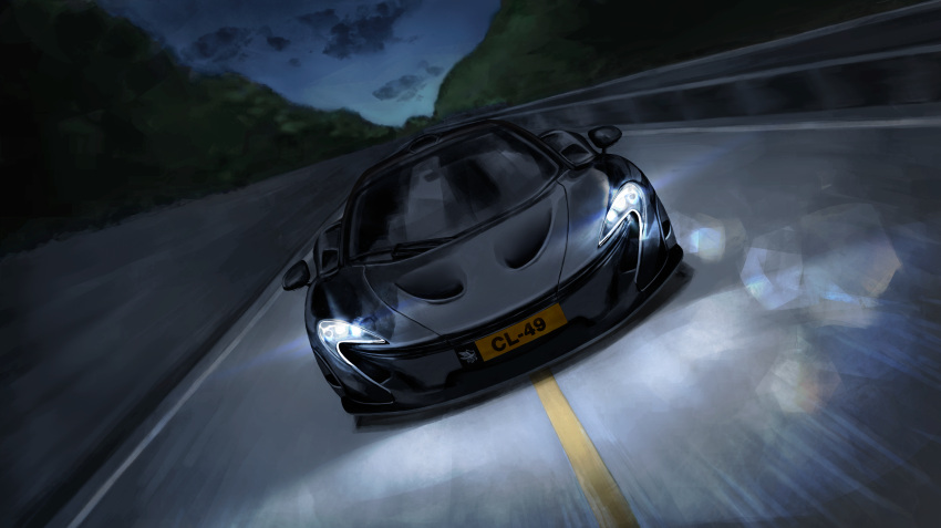 absurdres, azur_lane, car, clouds, ground_vehicle, highres, highway, initial_d