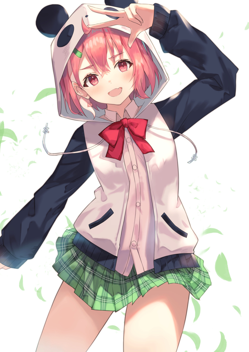 1girl, absurdres, animal_ears, animal_hood, blush, bow, bowtie, eyebrows_visible_through_hair