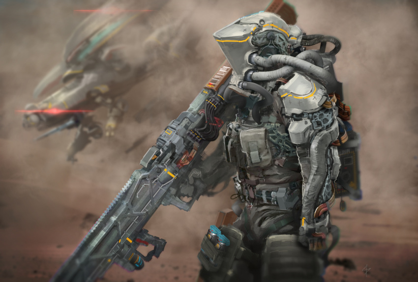 1boy, dust, explosive, from_side, gas1, glowing, glowing_eye, grenade