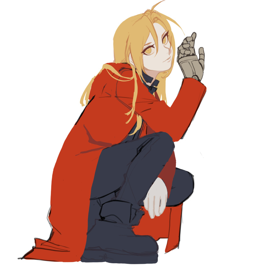1boy, absurdres, ahoge, bangs, blonde_hair, boots, cbow, closed_mouth