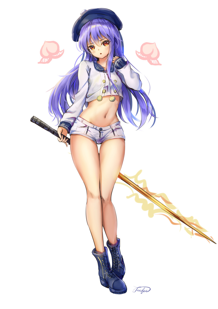 1girl, absurdres, alternate_costume, bare_legs, blue_footwear, blue_hair, blue_headwear, boots
