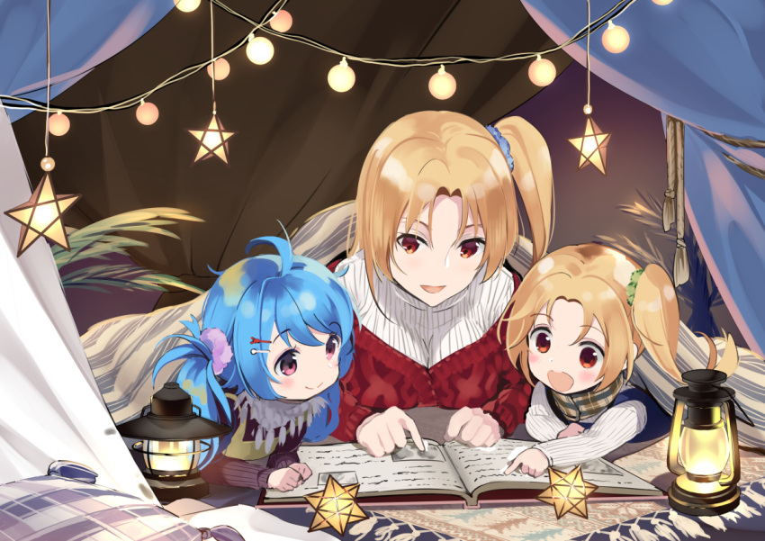 3girls, :o, ahoge, ahoge_wag, ann_(ann58533111), azur_lane, bangs, blanket
