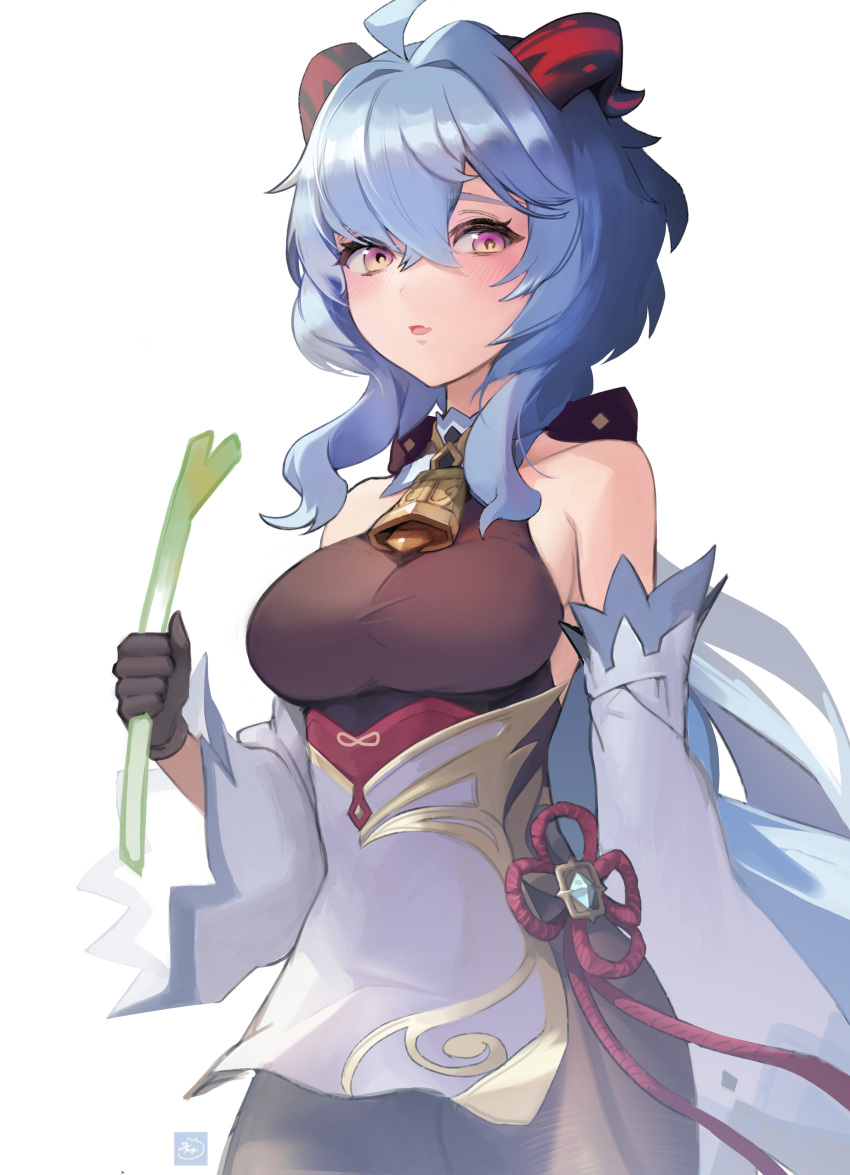 160mp, 1girl, absurdres, ahoge, bangs, bare_shoulders, bell, blue_hair