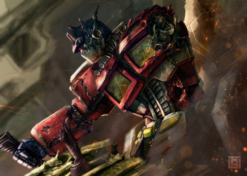 1boy, autobot, damaged, dust, glowing, glowing_eye, holding, holding_sword