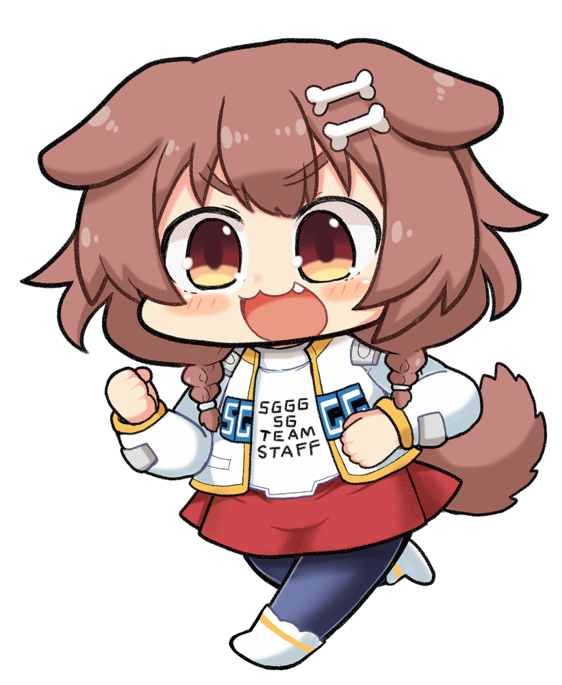 1girl, :3, :d, animal_ears, bangs, blush, bone_hair_ornament, braid