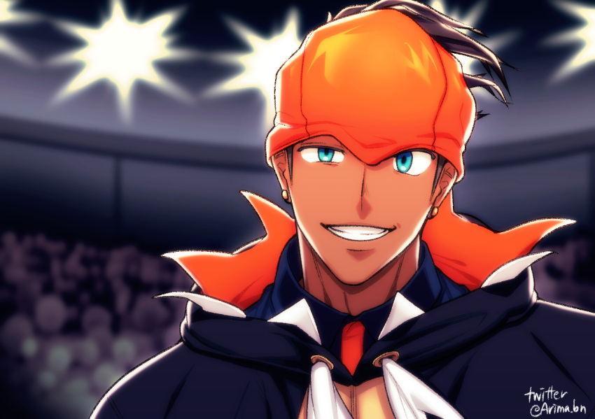 1boy, arima_(arima_bn), black_hoodie, brown_hair, clenched_teeth, commentary_request, dark_skin, dark_skinned_male