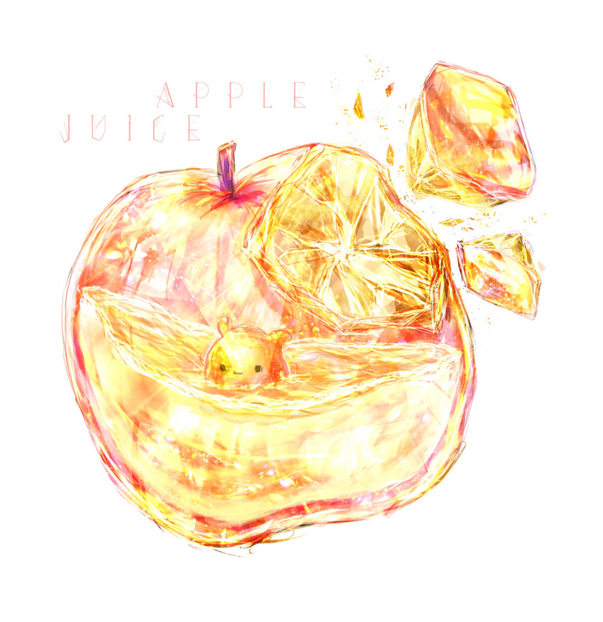 apple, apple_juice, black_eyes, blank_eyes, closed_mouth, cocon_(cocon_q), commentary_request, english_commentary
