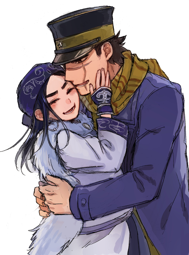 1boy, 1girl, ainu, ainu_clothes, asirpa, bandana, black_hair, black_headwear
