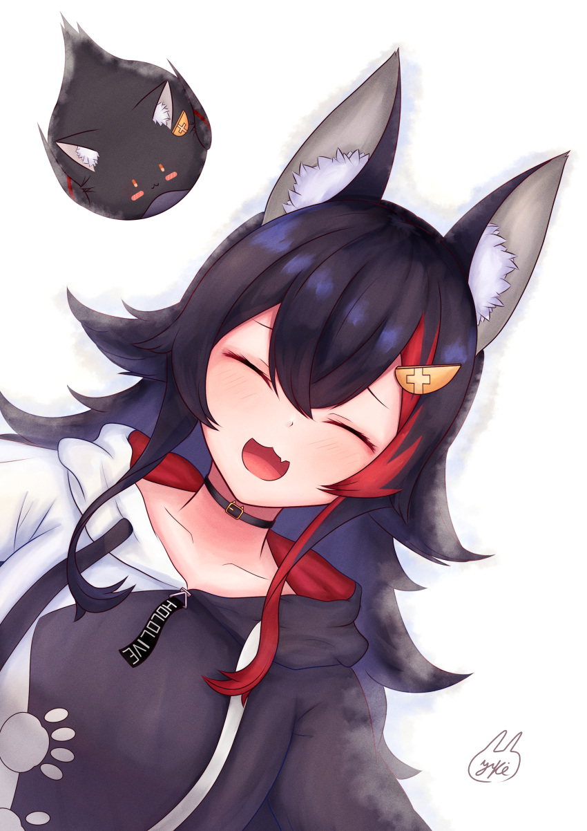 1girl, absurdres, animal_ear_fluff, animal_ears, bangs, black_choker, black_hair, black_hoodie