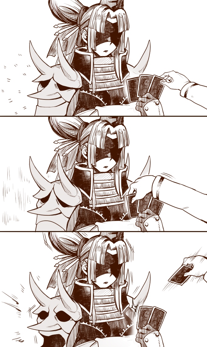 1boy, 1girl, armor, card_(medium), expressionless, expressive_clothes, fate/grand_order, fate_(series)