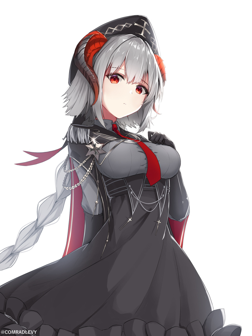 1girl, artist_name, azur_lane, black_dress, black_gloves, braid, dress, epaulettes