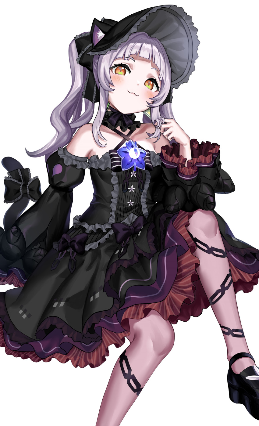 1girl, :3, absurdres, animal_ear_fluff, animal_ears, black_footwear, brown_hair, cat_ears