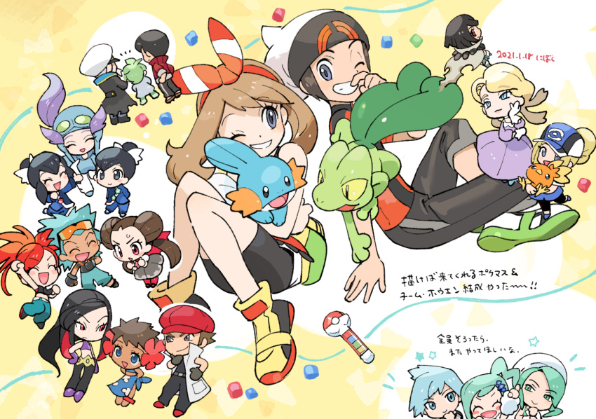 6+boys, 6+girls, bangs, bare_arms, baseball_cap, beanie, belt, bettie_(pokemon)