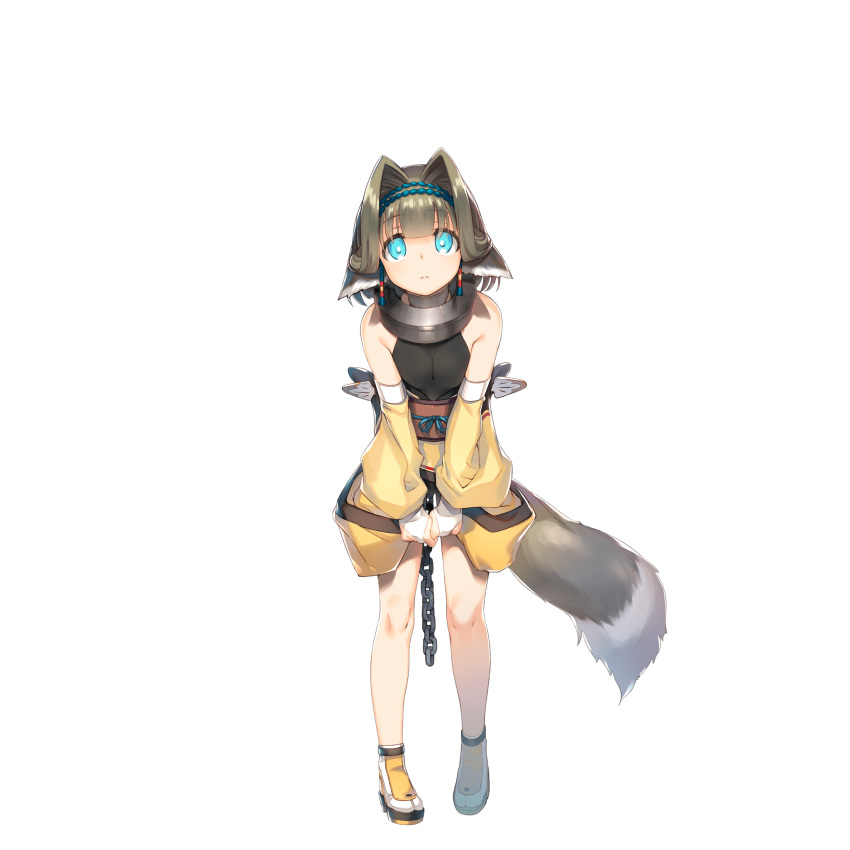 1girl, amazuyu_tatsuki, animal_ears, bangs, blue_eyes, bridal_gauntlets, bright_pupils, brown_hair