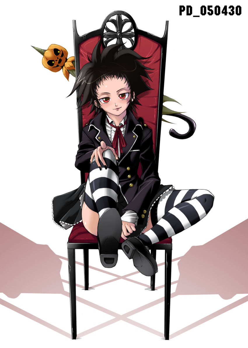 highres, mujoh, road_kamelot, shinozuka_jouji, shinozuka_jyouji, striped, striped_legwear, striped_thighhighs