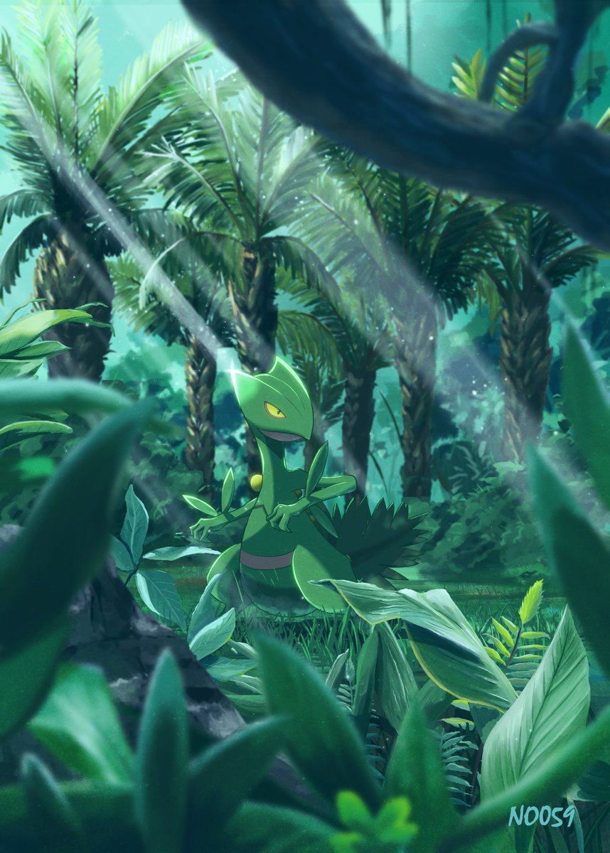 artist_name, blurry, closed_mouth, commentary_request, gen_3_pokemon, grass, highres, light_beam