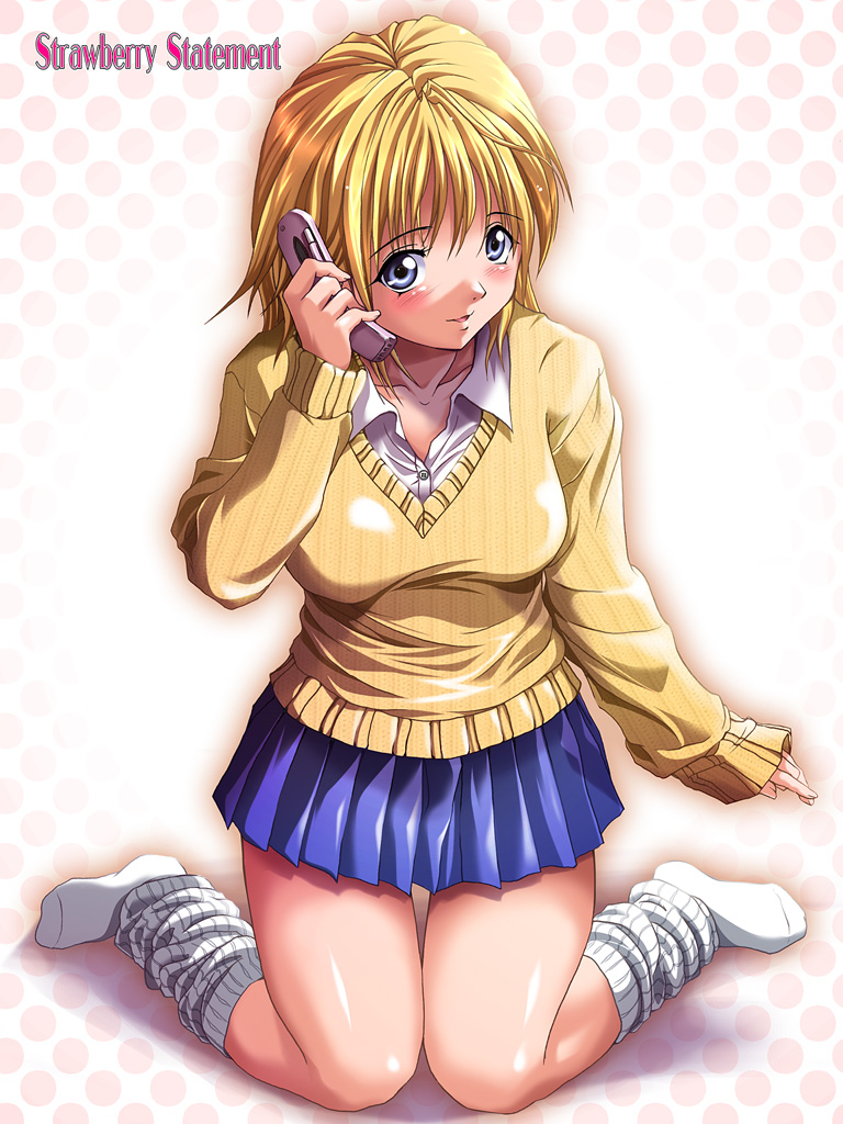 blue_eyes, cellphone, ichigo_100, ichigo_100_percent, kogal, loose_socks, mujoh, nishino_tsukasa, phone, shinozuka_jouji, shinozuka_jyouji, short_hair, socks