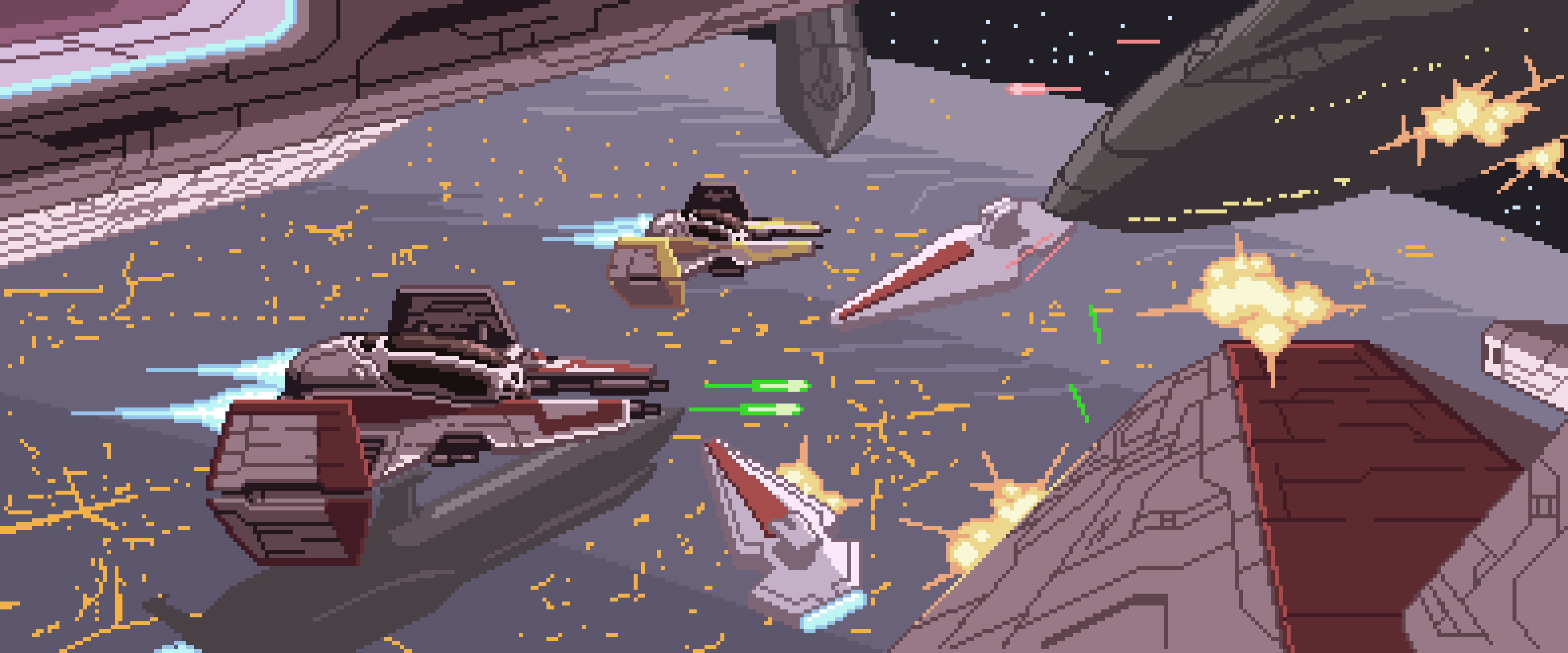 absurdres, cecihoney, coruscant, english_commentary, eta-2_actis, explosion, firing, flying