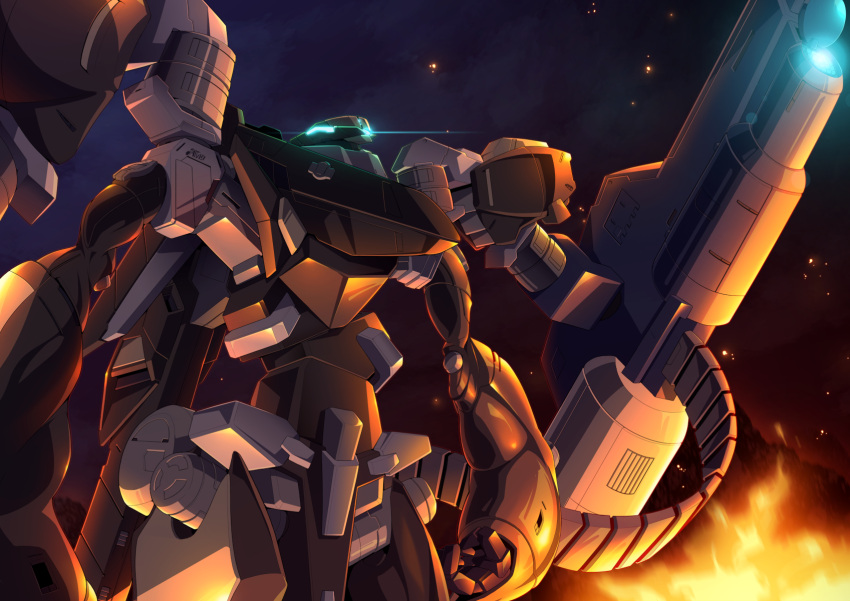 blue_eyes, clenched_hand, embers, explosion, fire, gamiani_zero, glowing, glowing_eyes