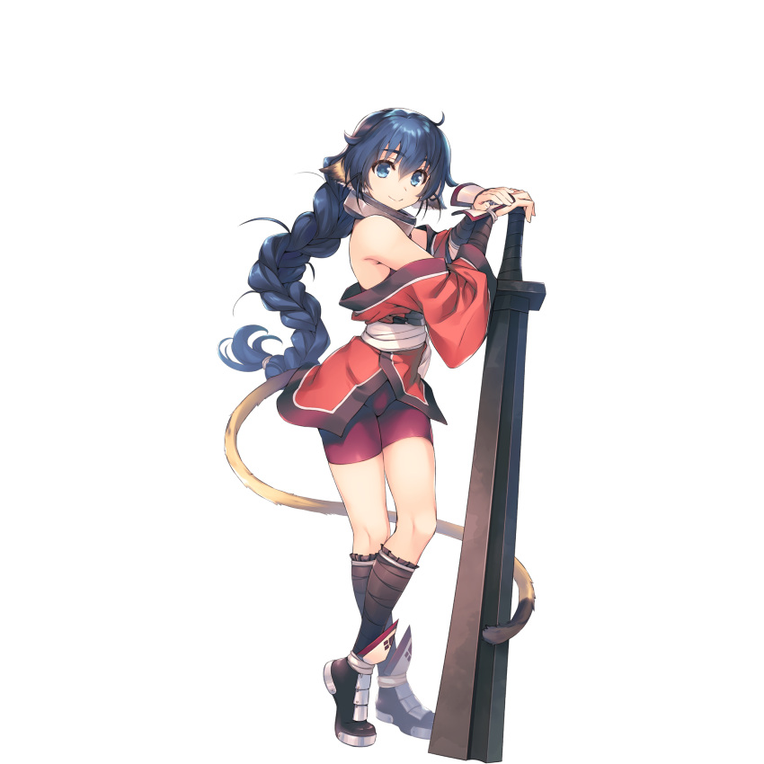 1girl, amazuyu_tatsuki, animal_ears, bangs, bike_shorts, blue_eyes, blue_hair, braid