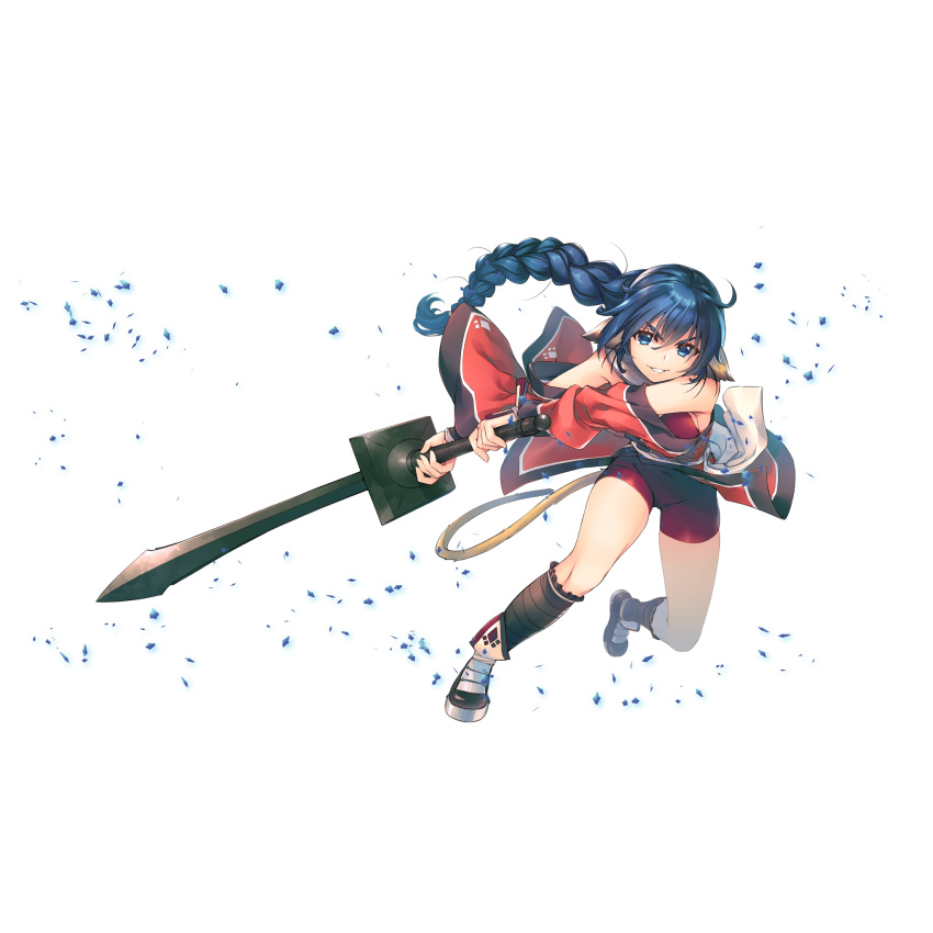1girl, amazuyu_tatsuki, animal_ears, bangs, bike_shorts, blue_eyes, blue_hair, braid