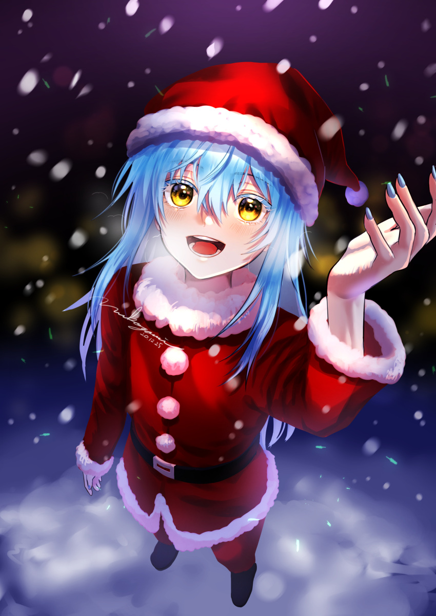 1girl, :d, absurdres, bangs, belt, black_belt, black_footwear, blue_hair