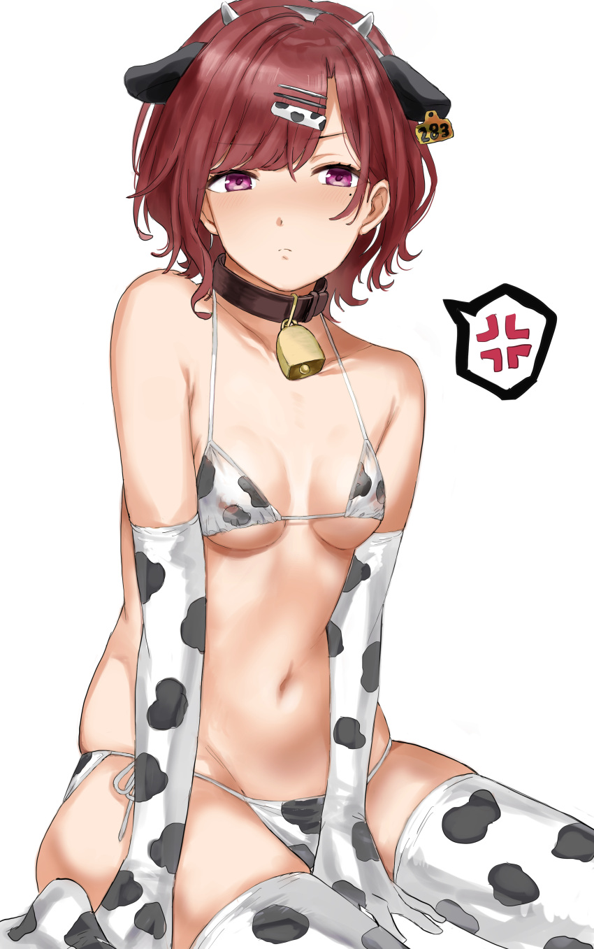 1girl, absurdres, anger_vein, animal_print, cow_print, elbow_gloves, gloves, highres