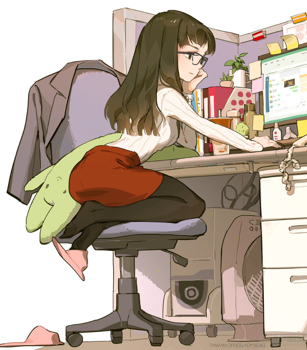 1girl, arm_support, ass, bangs, beige_sweater, black_legwear, blazer, blunt_ends