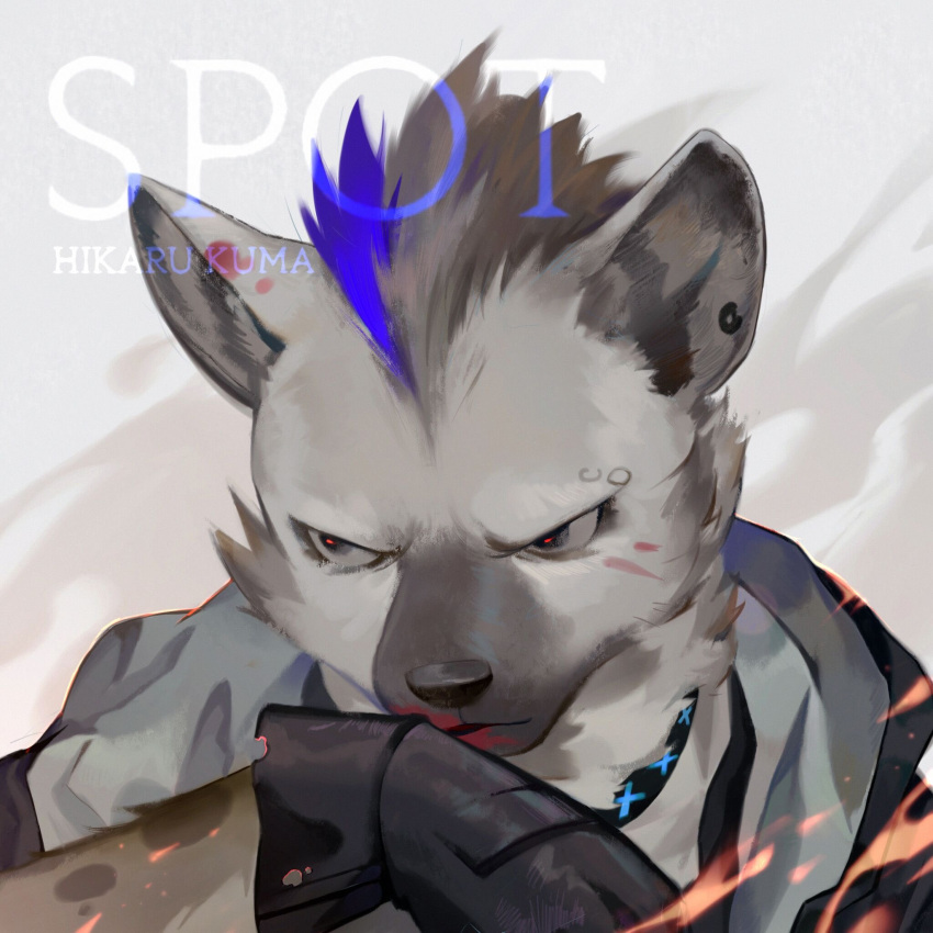 1boy, animal_ears, arknights, black_gloves, blood, blood_on_face, character_name, close-up