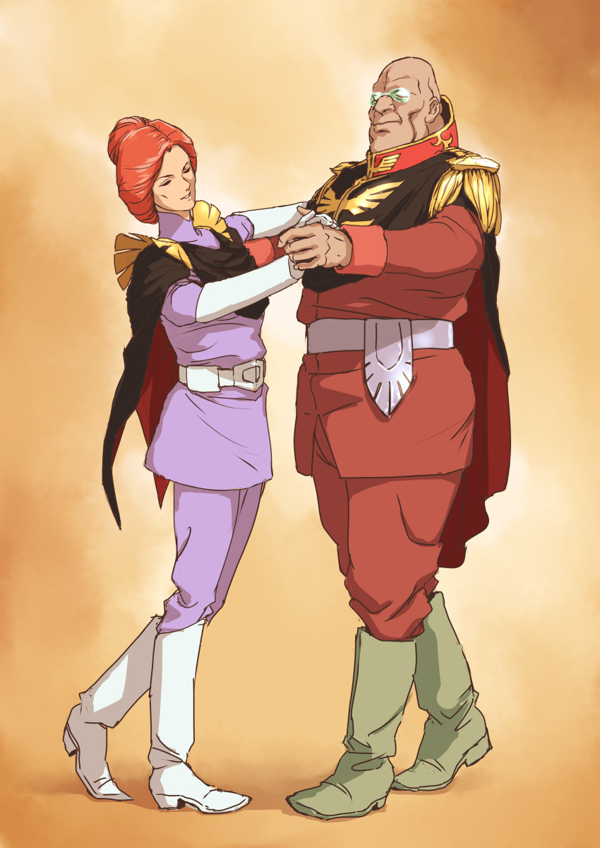 1boy, 1girl, absurdres, bald, boots, closed_eyes, closed_mouth, dancing