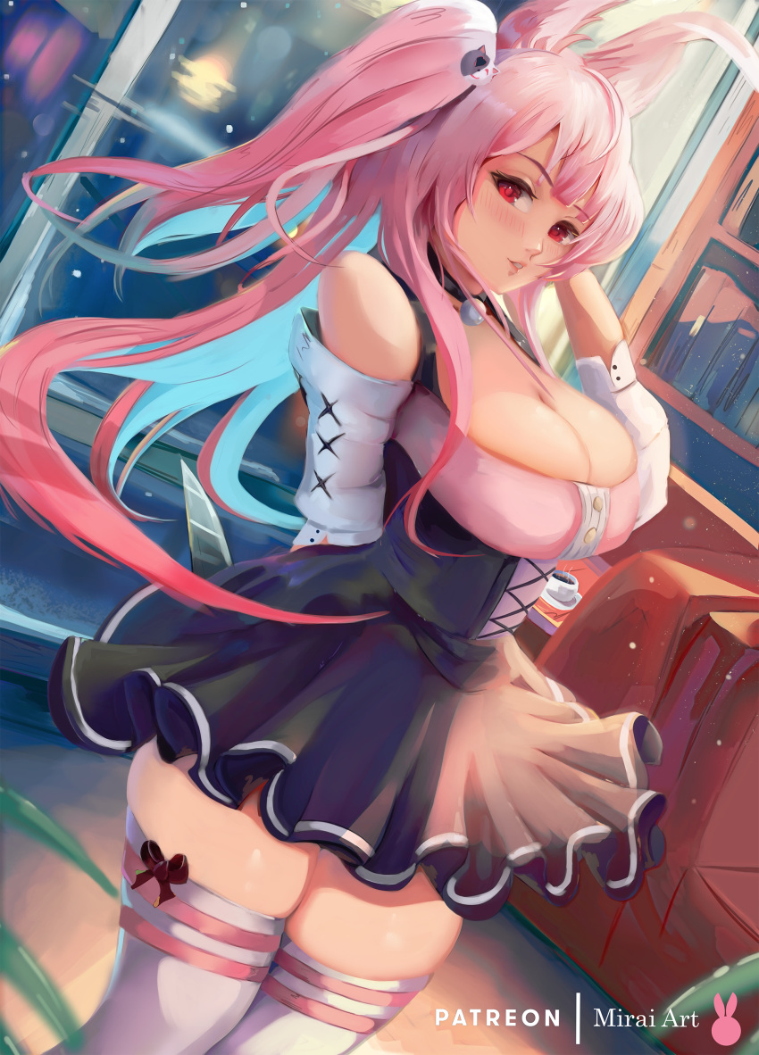 1girl, absurdres, animal_ears, aqua_hair, arm_behind_back, arm_behind_head, arm_up, artist_name