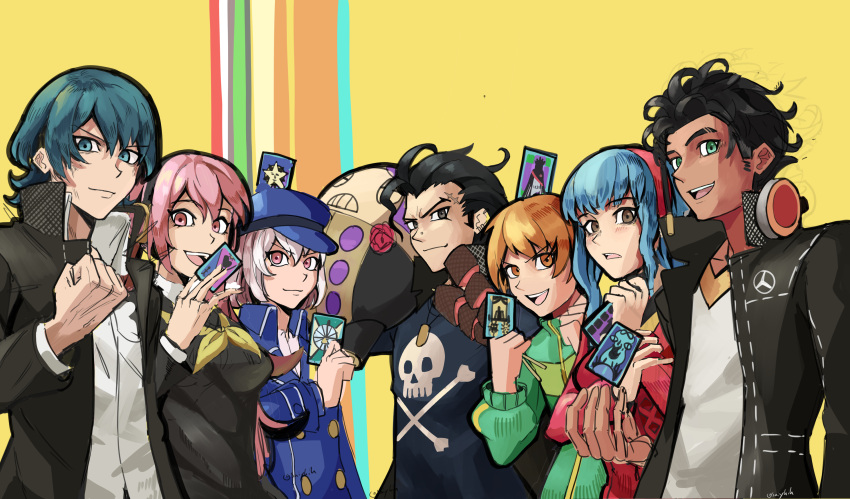 1other, 3boys, 4girls, absurdres, alternate_costume, alternate_hairstyle, amagi_yukiko, amagi_yukiko_(cosplay)
