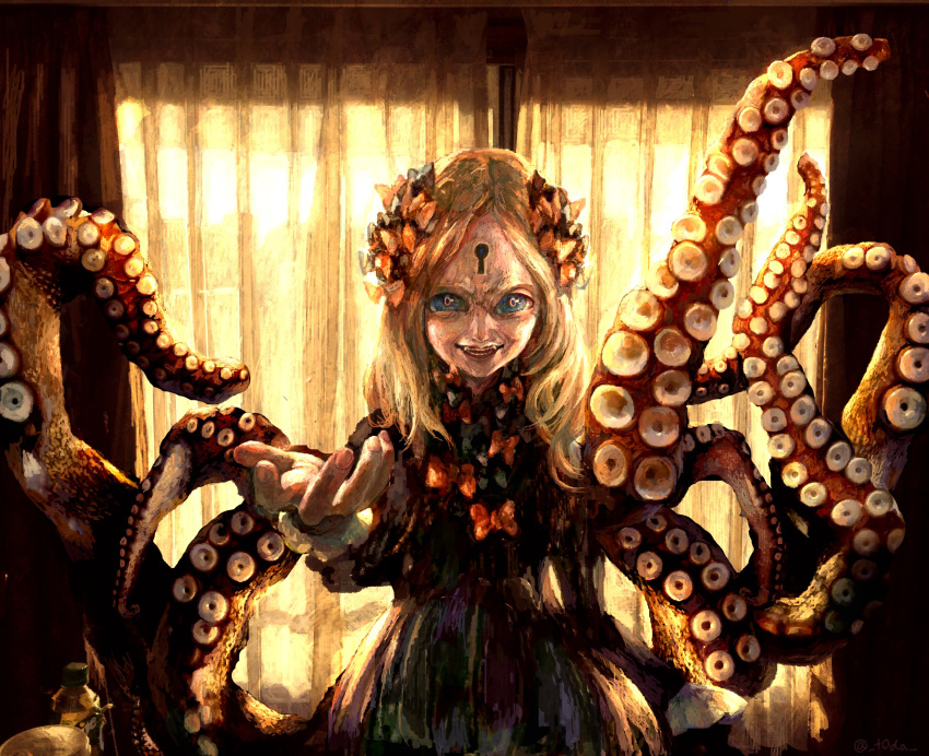 1girl, abigail_williams_(fate/grand_order), absurdres, artist_name, bangs, black_bow, black_dress, blonde_hair