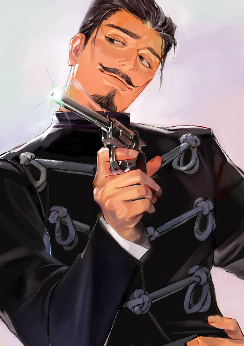 1boy, black_eyes, black_hair, buttons, collared_jacket, facial_hair, goatee, golden_kamuy