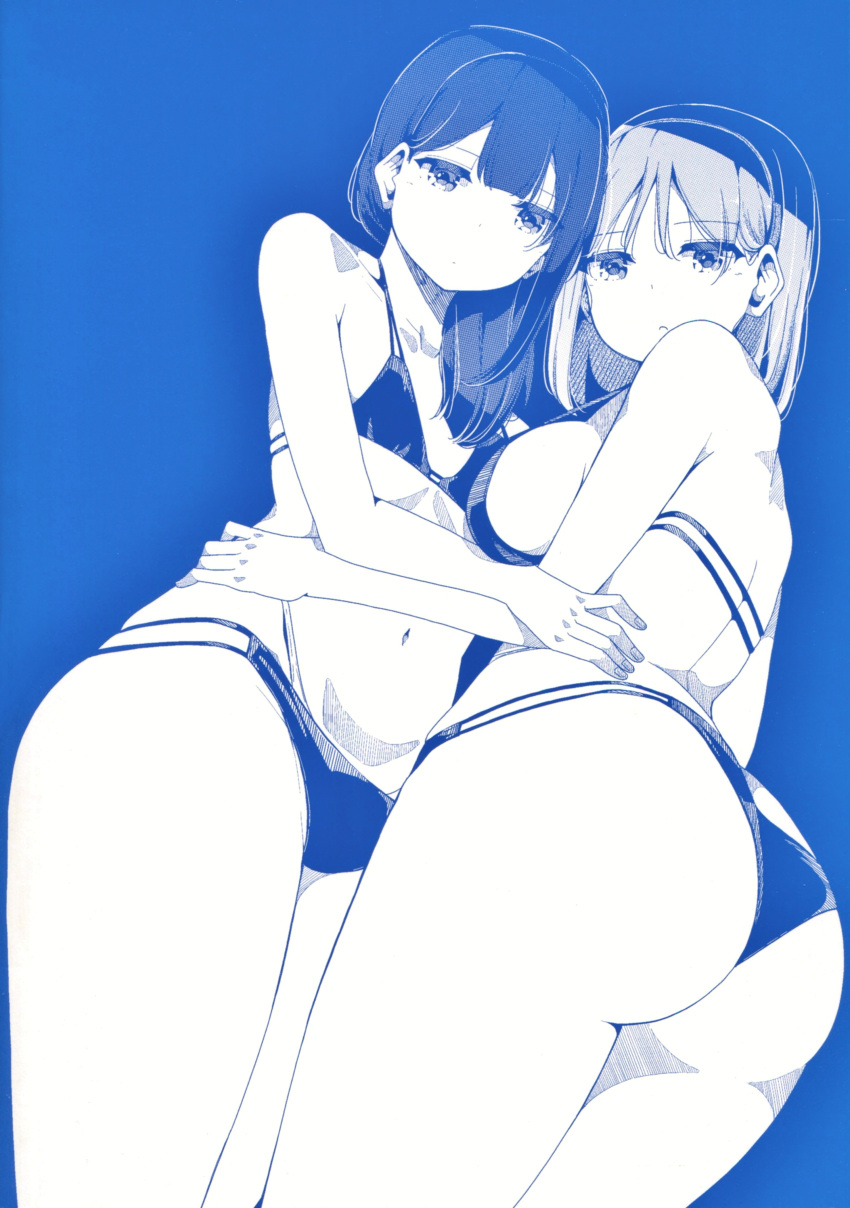 2girls, absurdres, ass, back, bangs, bare_arms, bare_legs, bikini
