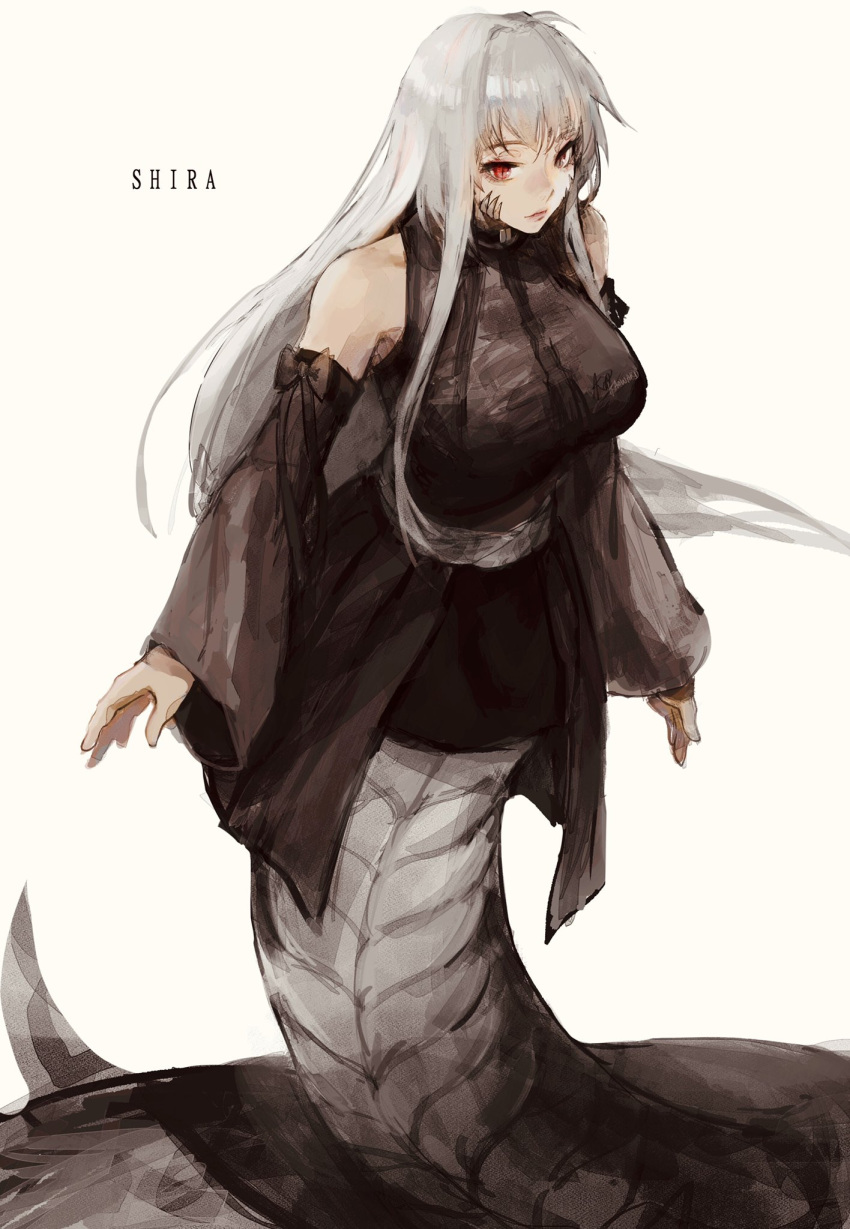 1girl, bare_shoulders, beige_background, belt, black_bow, borrowed_character, bow, character_name