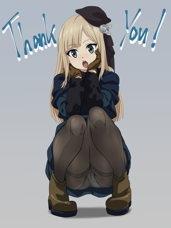 1girl, :o, bangs, beret, black_headwear, black_legwear, blonde_hair, blue_eyes