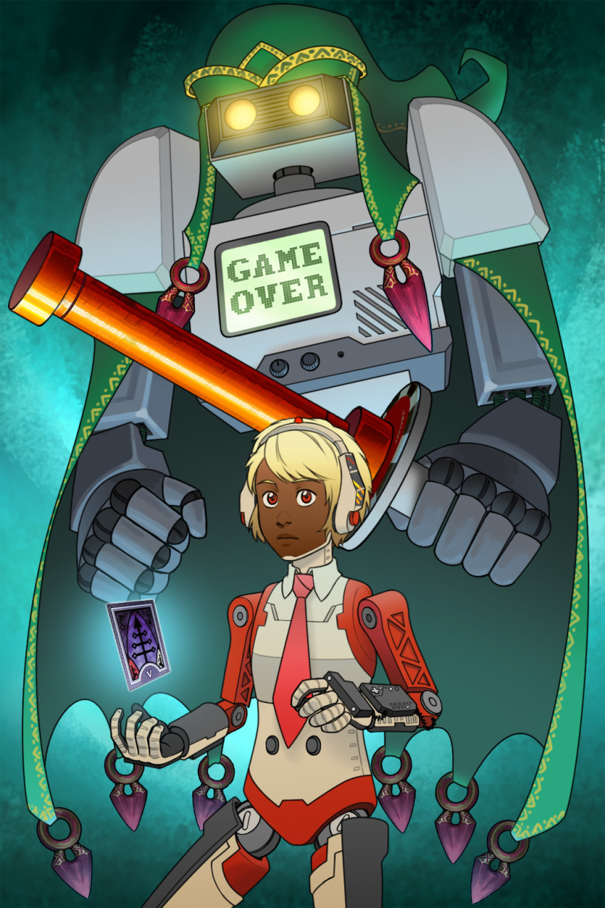 1other, ancient_minister, commission, crossover, dark_skin, english_commentary, family_computer_robot, gloves