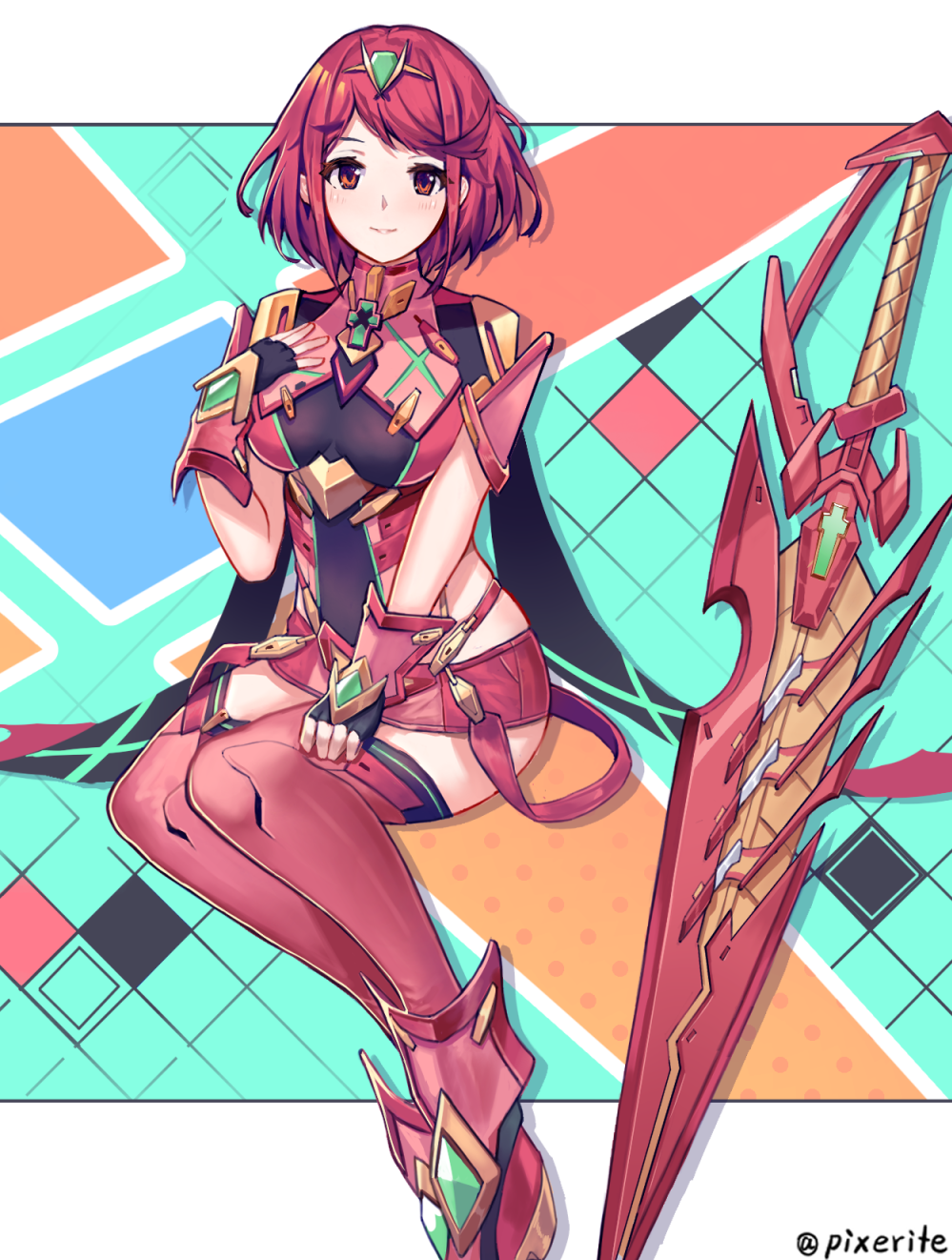 1girl, breasts, highres, large_breasts, pixerite, pyra_(xenoblade), red_eyes, redhead