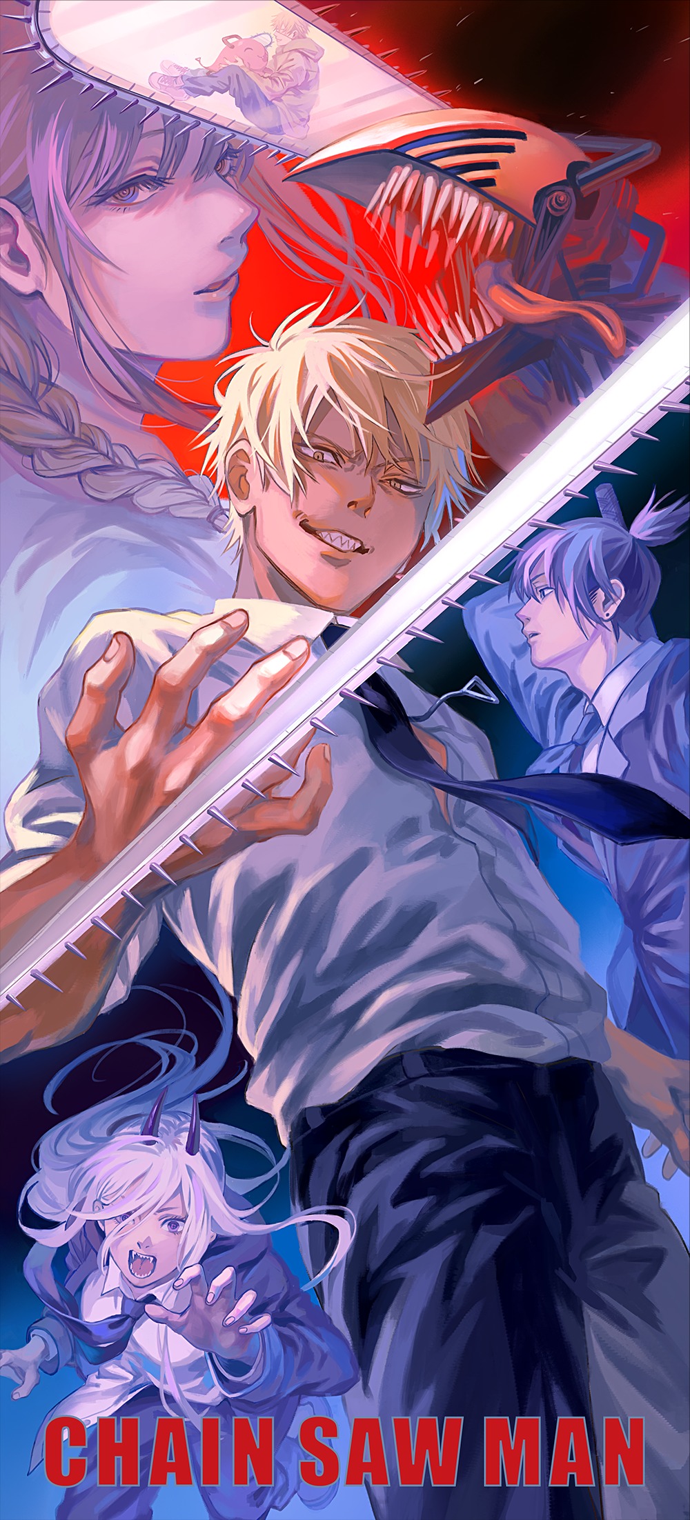 2boys, 2girls, am88121, arm_at_side, arm_behind_head, bangs, black_jacket, black_neckwear