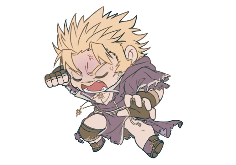 1boy, anger_vein, bare_pecs, blonde_hair, chibi, closed_eyes, facial_hair, fighting_stance