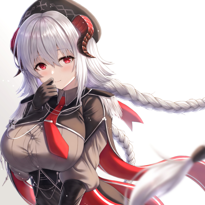 1girl, aiguillette, azur_lane, beret, black_gloves, black_headwear, blush, braid