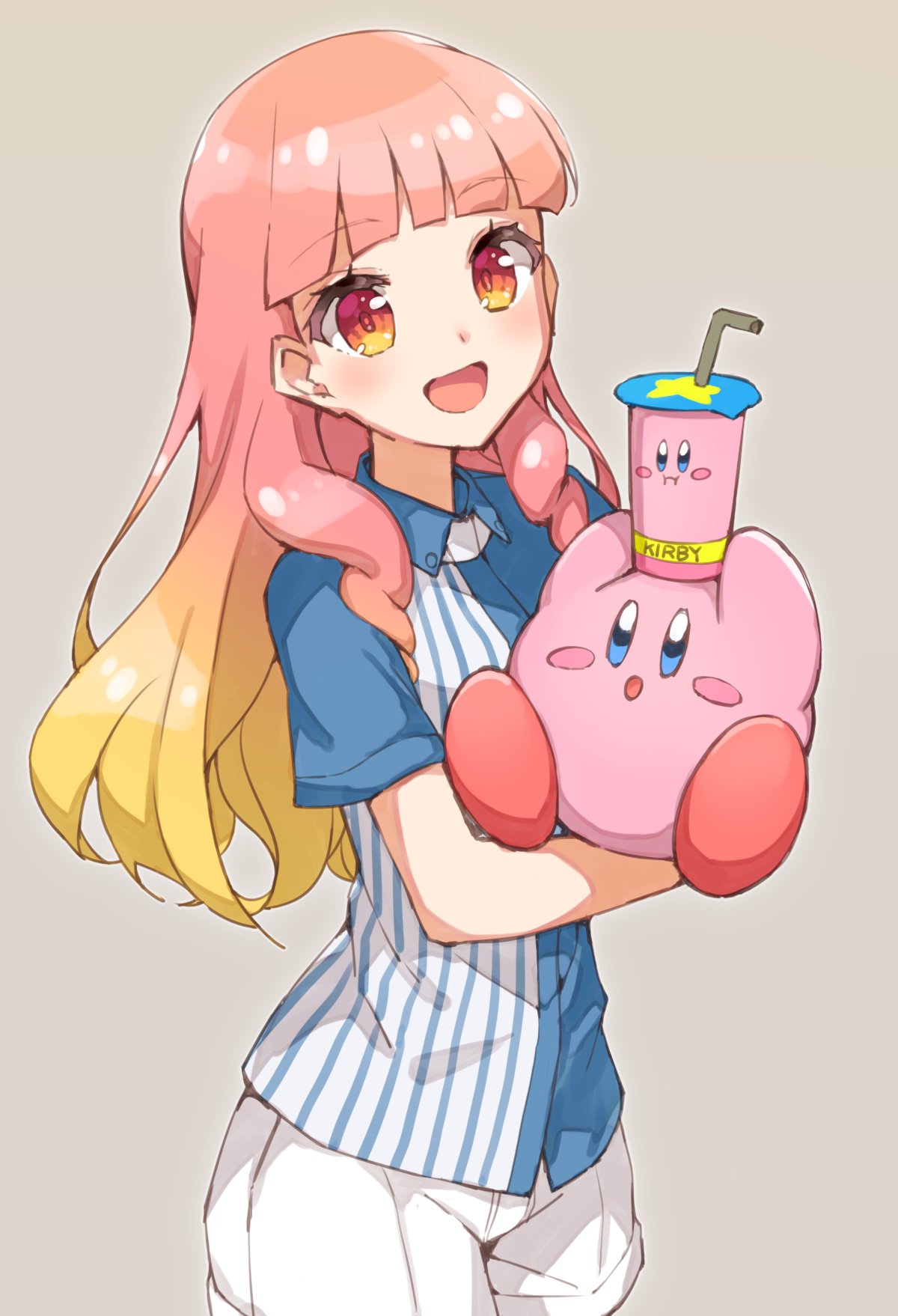 1girl, :d, aikatsu!_(series), aikatsu_friends!, bangs, blue_shirt, blunt_bangs, collared_shirt