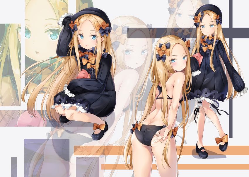 1girl, :t, abigail_williams_(fate/grand_order), absurdres, adjusting_clothes, adjusting_panties, ass, bangs