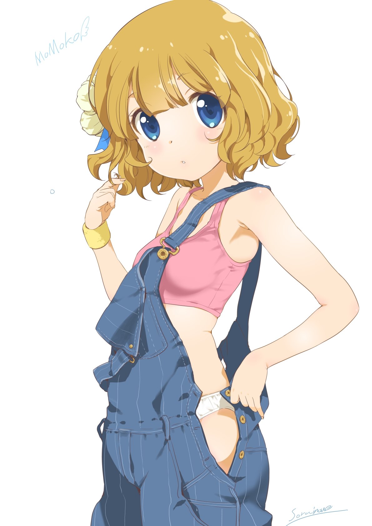 1girl, artist_name, bangs, blue_eyes, bob_cut, brown_hair, character_name, commentary_request