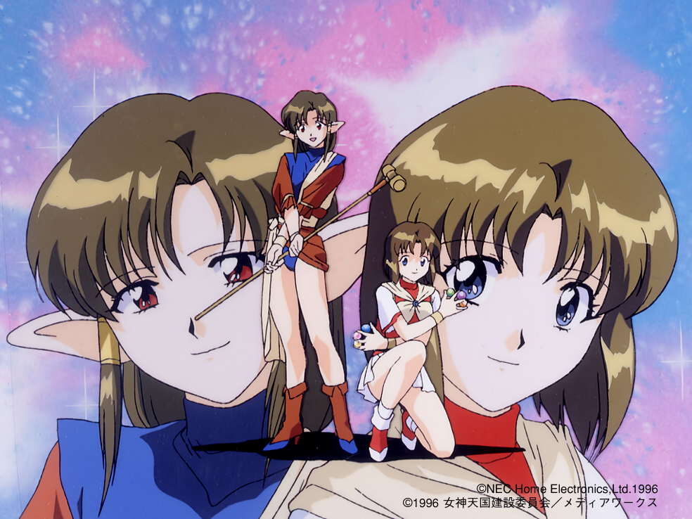 1990s_(style), 1996, 2girls, anjela, ball, bangs, between_fingers, blue_eyes